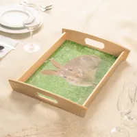 Cute Bunny Chewing Greens on the Golf Fairway Serving Tray