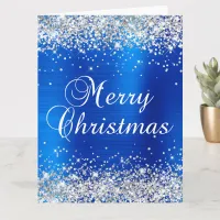 Silver Glitter Royal Blue Foil Big Merry Christmas Card