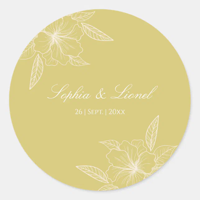 Golden Outline Floral Wedding Sticker