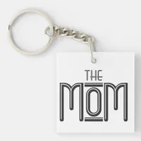 Personalized THE Mom Simple Black White Text  Keychain