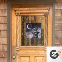 Black Halloween Cat Wearing a Witch Hat  Window Cling