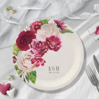 Roses Burgundy/Cream Wedding ID584 Paper Plates