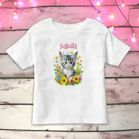 Watercolor Kitten Flowers Personalized Toddler T-shirt