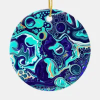 Personalized Blue Teal Ocean Swirls Fluid Art   Ceramic Ornament