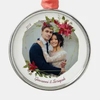 Modern Christmas Geometric Floral Holiday Photo Metal Ornament