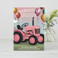 Cute Pink Tractor Birthday Card