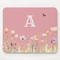 Pretty Colors Watercolor Wildflowers and Monogram Mouse Pad