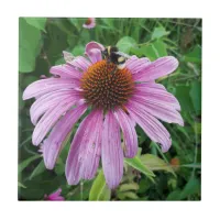 Bumblebee on Eastern purple Coneflower Ceramic Tile