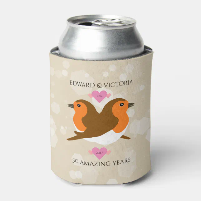 European Robins Lovebirds Any Year Anniversary Can Cooler