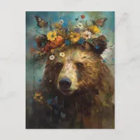 Bear in a Crown of flowers and butterflies Postcard