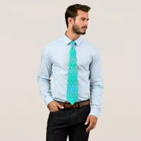 Modern zigzag pattern - waves in turquoise neck tie