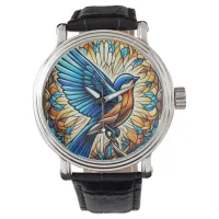 A Serene Bluebird: Stained Glass Artwork Watch