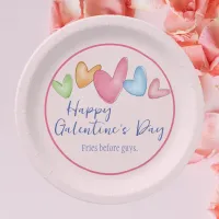 Galentine's Day Watercolor Hearts Paper Plate