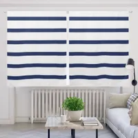 Nautical Fresh Dark Navy Blue White Stripe Pattern Blackout Curtains