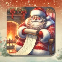 Santa with his List Personalized Square Sticker