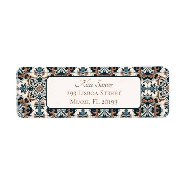 Portuguese Style Tiles Elegant Chic Return Address Label