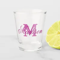 Girly pink monogram and name  shot glass