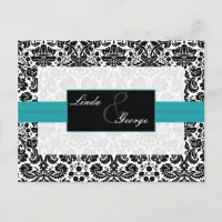 aqua damask  Wedding rsvp card