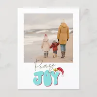 Minimal Retro 1 Family Photo Peace Joy Christmas  Holiday Postcard