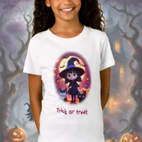 Cute little witch with cats and pumpkins, custom  T-Shirt