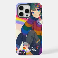 LGBTQIA+ Anime Girl Lesbian Pride Personalized iPhone 15 Pro Max Case