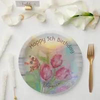 5th birthday tulip Party Plates
