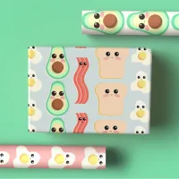 Cute Cartoon Breakfast Food with Happy Face Wrapping Paper Sheets