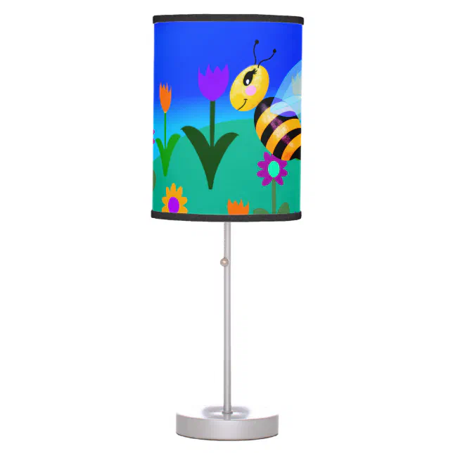 Happy bees in a flower field table lamp