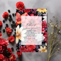 Black, White and Red Floral Wedding Invitation