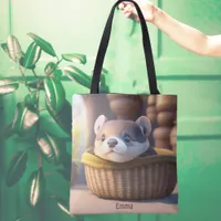 Cute otter baby in a basket - personalizable tote bag