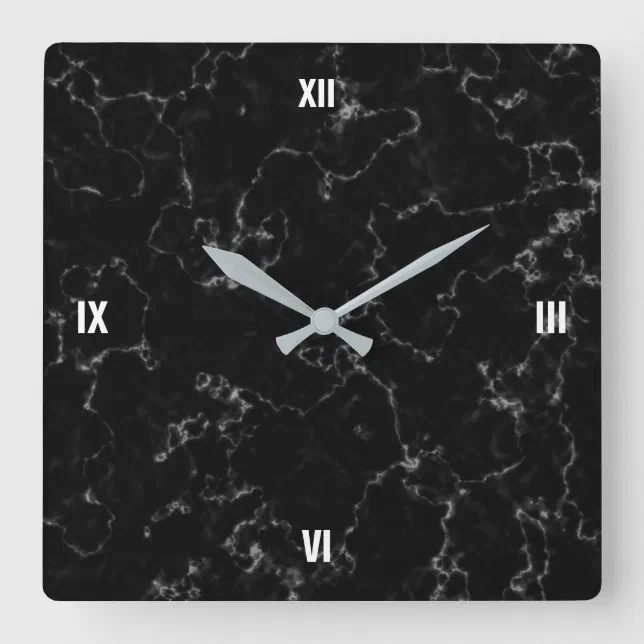 Elegant Black Marble with White Veins Square Wall Clock