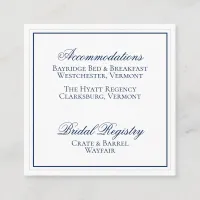 Elegant Navy Blue and White Wedding Details Card