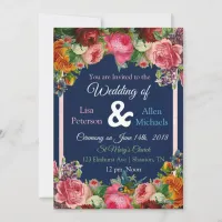 Burgundy Roses Blue Bird Floral Wedding Invitation