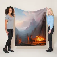 Wanderlust: A Cozy Night by the Campfire AI Art Fleece Blanket