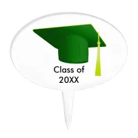 Graduation Class of 20XX Green Cap Oval Cake Pick
