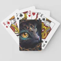 Fractal Cat Face in Black and Vibrant Colors Playing Cards
