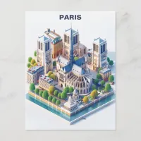 Isometric Paris Travel Postcard