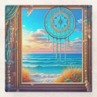 Pretty Beachy Dreamcatcher on Window  Glass Coaster