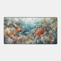 Miami Beach coral reef and fishes watercolor Desk Mat