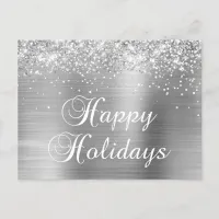 Happy Holidays Silver Glittery Faux Foil Holiday Postcard