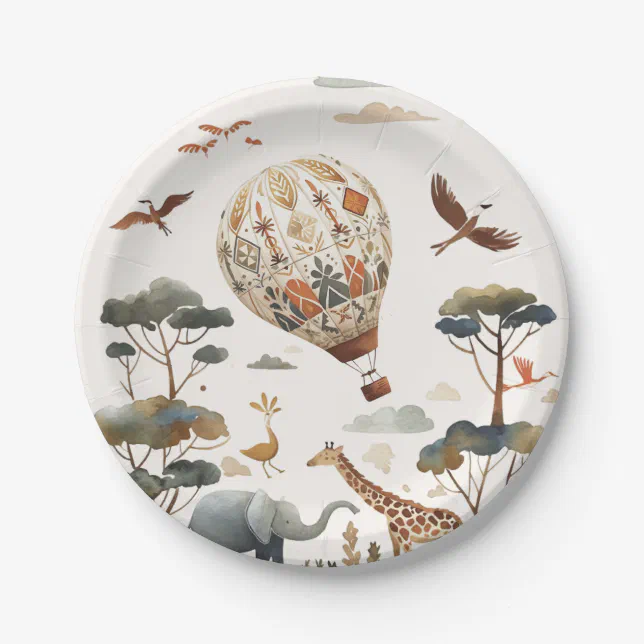 Safari Wild Hot Air Balloon Birthday Invitation Paper Plates