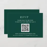 Simple Elegant Modern Emerald Green QR CODE RSVP Card