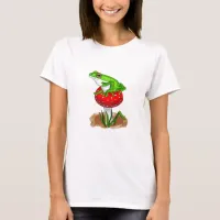 Cute Frog on a Mushroom Whimsical Art T-Shirt