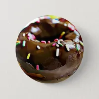 Chocolate Donut with Sprinkles Refrigerator Magnet Button
