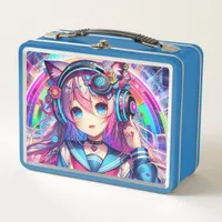 Glitchcore Colorful Anime Girl Artwork  Metal Lunch Box