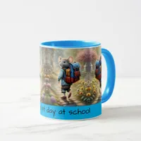 Cute mouse boy on his way to school, custom mug