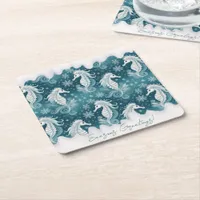 Coastal Christmas Seahorse & Snowflakes #13 ID1009 Square Paper Coaster