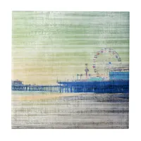 Santa Monica Pier green grey Canvas Ceramic Tile