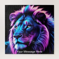 Neon Majesty Vibrant Lion Colorful Wildlife Art   Jigsaw Puzzle