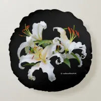 Elegant Casablanca White Oriental Lilies Round Pillow